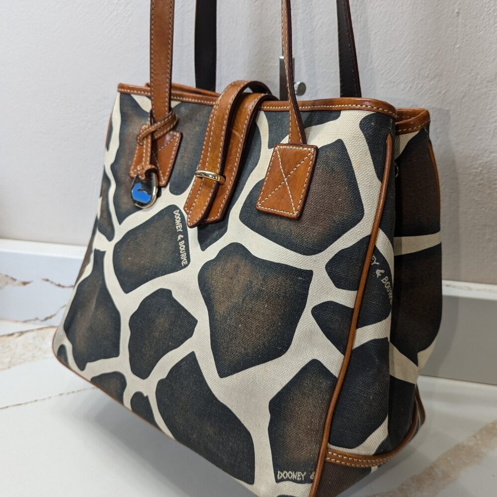 Dooney & Bourke Giraffe on canvas w/leather & blue duck. EUC. - Picture 2 of 8